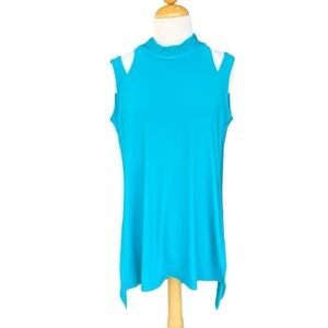 Sympli Canada Lagenlook Sleeveless Cut Out Shoulder Tunic Tank Teal Size 10 GUC